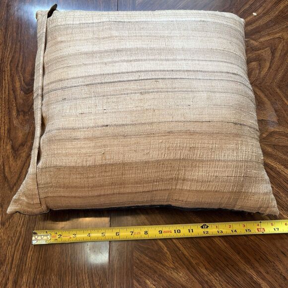 Pier One Throw Pillow Cover, Embroidered Trim Beige Blue Accent Pillow - Picture 4 of 6